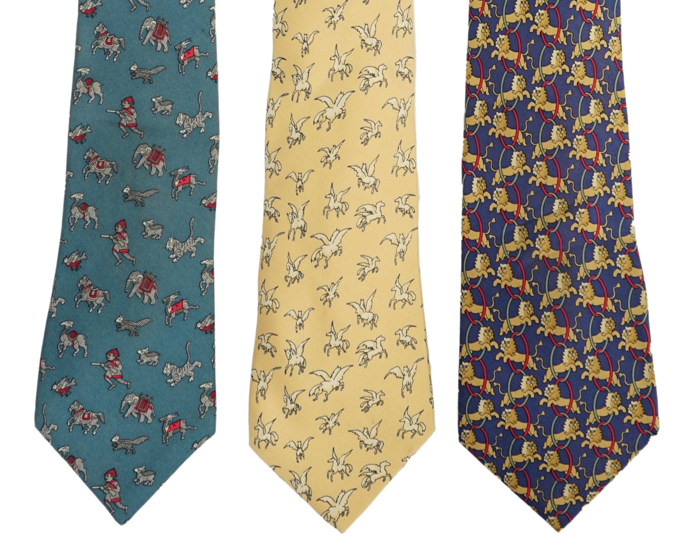 Three Hermès gentlemen's assorted patterned silk ties